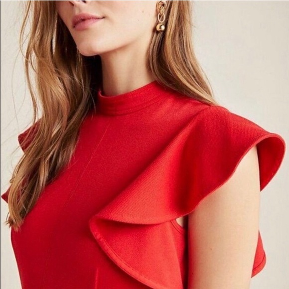 EUC Anthropologie-Maeve-Red-Deena-Mini-Dress Sz M - Picture 2 of 4